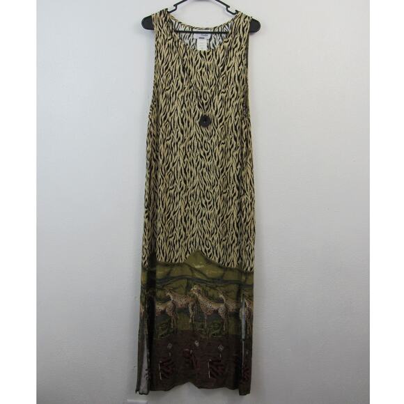 Forever, Caroline Dresses & Skirts - Forever, Caroline Size 12 Vintage Safari Tank Maxi Dress Animal Print Necklace